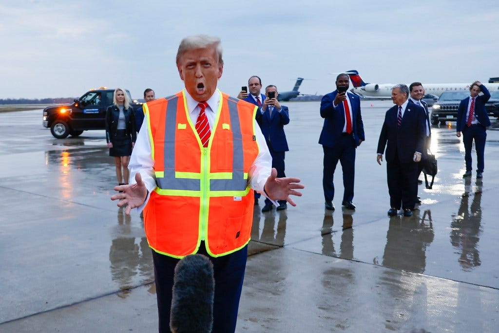 Trump speaks to the media at Green Bay Austin Straubel International Airport.